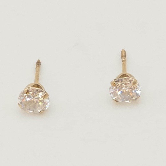 Vtg Genuine Moissanite Earrings 10k Yellow Gold Studs Screwback FREE $HIPPING!!